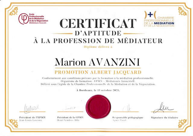 Certificat médiatrice